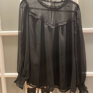 Torrid Black Sheer Blouse with Ruffle Detail